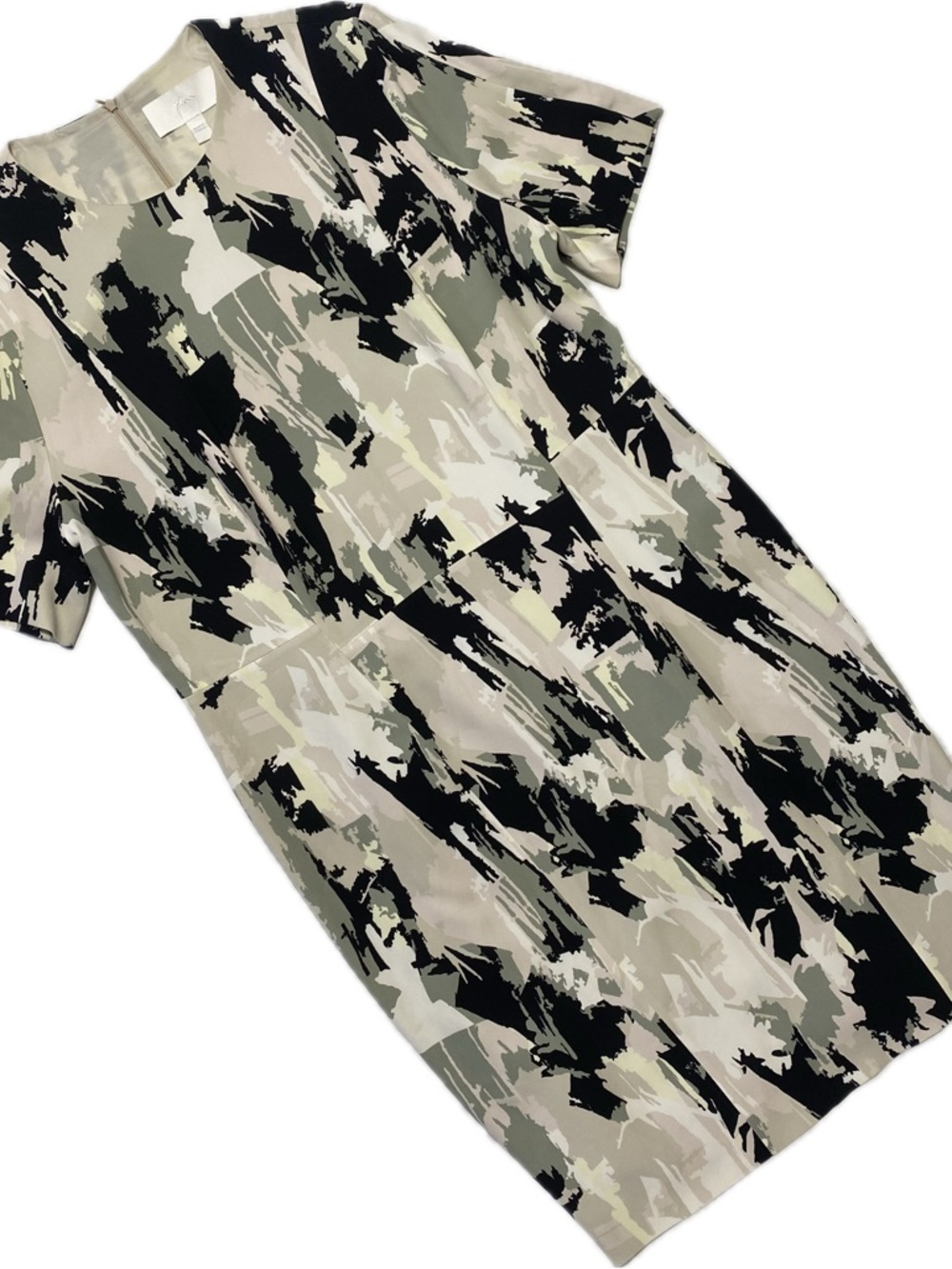 Boss Abstract Brushstroke Midi Dress in Black, Gray, Cream